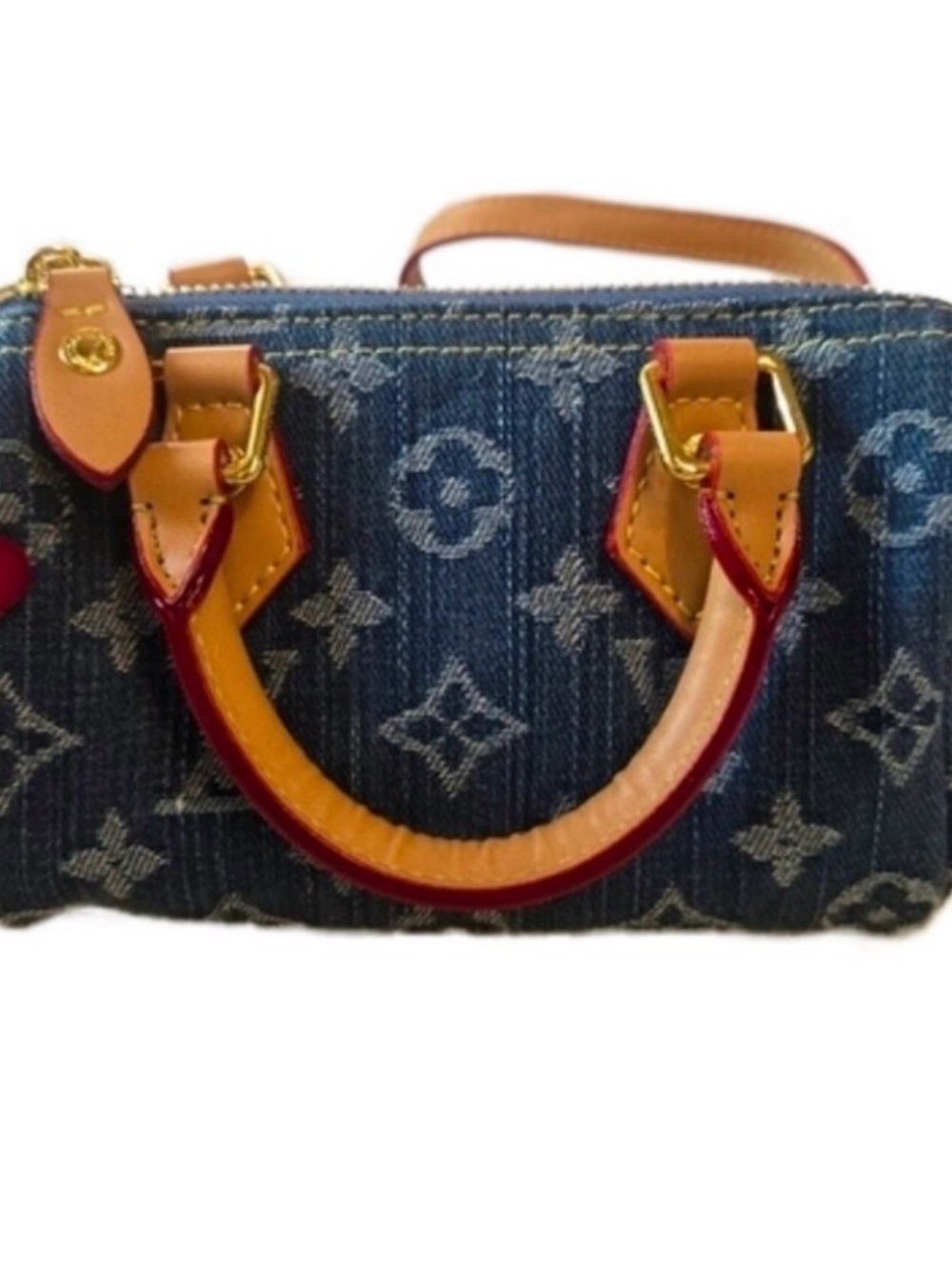 Luxury Fashion Denim Mini Speedy Bag in Blue with Tan Trim - Picture 2 of 16